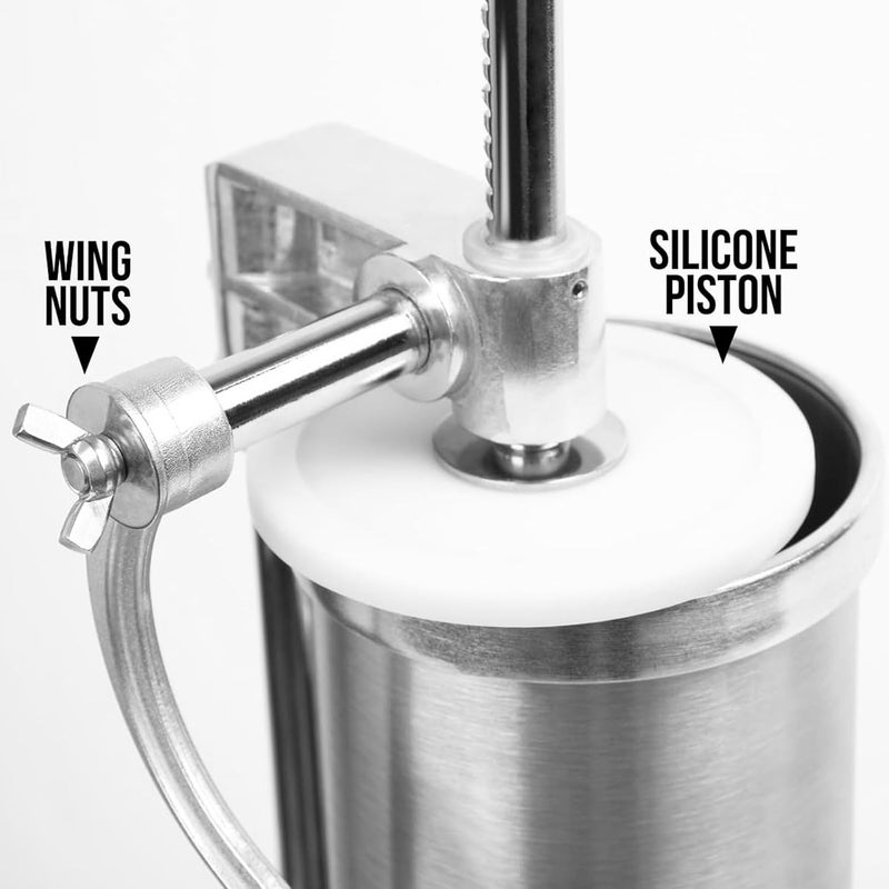 MASTER FENG 5 LBS Sausage Stuffer Vertical Stainless Steel Stuffing Maker Machine Packed with 8 Stuffing Funnels and 1 Silicone Piston - Image 3